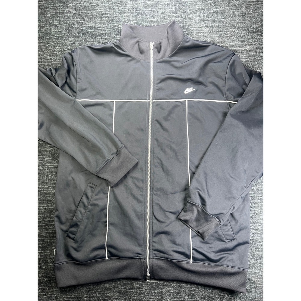 Nike Track Jacket Mens XXL Black‎ White Piping Full Zip Mock Neck Sporty